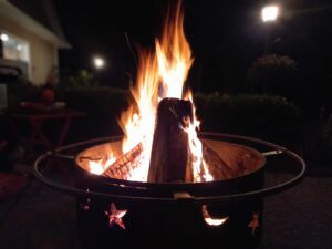 A blazing campfire